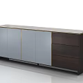 Modern Sideboard With Gray And Dark Brown Panels Sleek Design And Metal Trim
