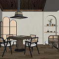 Hotel Mahjong Room Interior Design With Wooden Ceiling Arched Partitions Table Chairs And Decorative Shelves