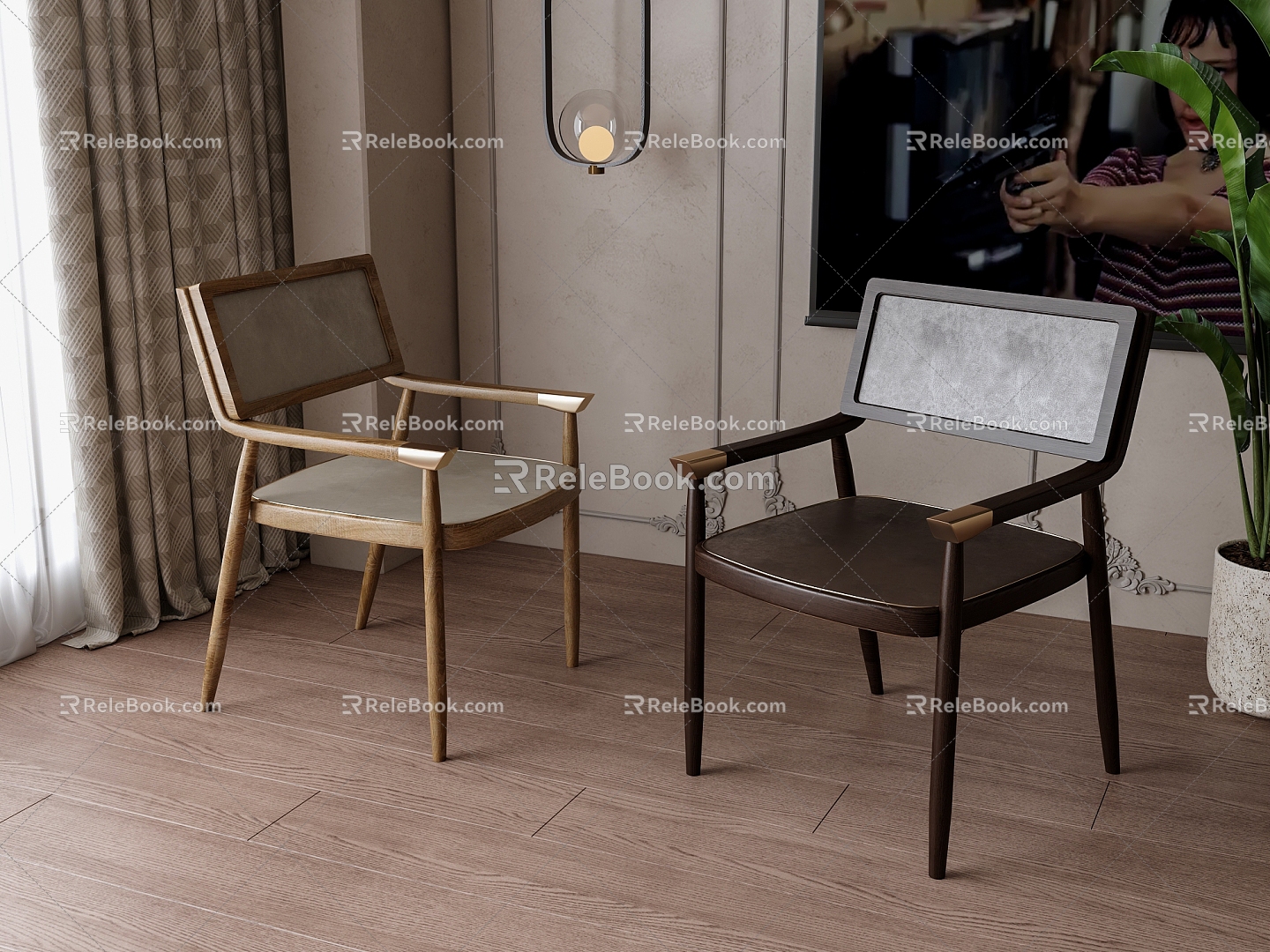 Retro style dining chair combination 3d model