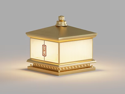 Golden Chinese Style Decorative Outdoor Light with Square Design and Transparent Lampshade 3d model