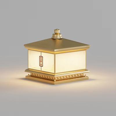 Golden Chinese Style Decorative Outdoor Light with Square Design and Transparent Lampshade 3d model
