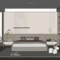 Modern Minimalist Bedroom Interior With Platform Bed Wall Paneling Rug And Hanging Lights