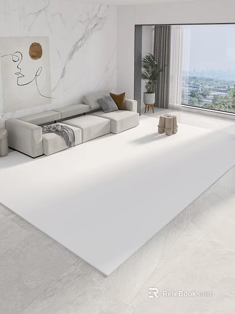Bright Airy Modern Minimalist Living Room With Comfortable Sectional Sofa And Oversized White Area Rug 3d model 