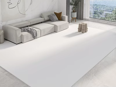 Bright Airy Modern Minimalist Living Room With Comfortable Sectional Sofa And Oversized White Area Rug 3d model