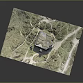 High Quality 3D Terrain Model With Green Hills Building And Surrounding Paths 3d model