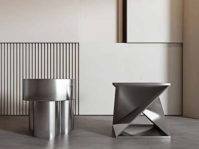 Modern Metal Side Tables With Geometric Design In Minimalist Room Interior 3d model