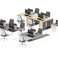 Modern Office Workstation Desks With Computers Monitors And Ergonomic Chairs 3d model
