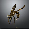3D Character Model Of Golden Insect Creature With Metallic Texture And Detailed Wings Legs