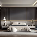 Elegant Modern Bedroom Interior With Large Bed Nightstands Pendant Lights And Armchair