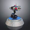 3D Model Automated Mechanical Weapon Turret with Blue Circular Base Red Sensor and Barrels 3d model