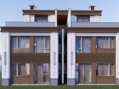 Elegant Detached Villa Exterior With White Brown Facade And Classic Architectural Design 3d model