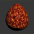 Red Egg Shaped Object With Yellow Spots Glowing On Gray Gradient Background