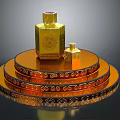 Golden Perfume Bottle Placed On Multiple Layered Circular Tray With Patterned Decoration 3d model