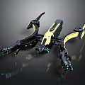 Futuristic Black And Yellow Spacecraft With Mechanical Arms And Blue Lights For Space Exploration