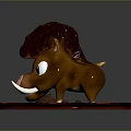 Cartoon Wild Boar Character 3D Model With Brown Bristles Big Eyes Tusks And Circular Base
