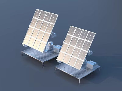 Dual Solar Panels With Mounting Brackets On Metal Frame Gray Background 3d model