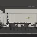 Modern Restaurant Interior With Dining Table Chairs And Decorative Plant 3d model