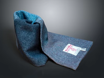 Blue Folded Scarf with Brand Label and Soft Quality Fabric Texture 3d model