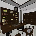 Traditional Chinese Style Store Front Desk Interior With Marble Counter And Wooden Shelves