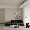 Modern Living Dining Room With Black Sofa Coffee Table And Artwork Decor 3d model