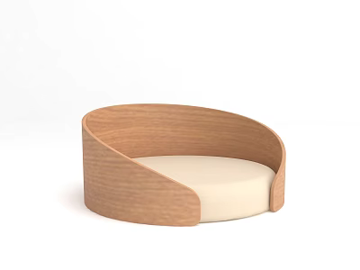 Modern Round Wooden Curved Seat With Light Colored Cushion And Smooth Surface 3d model