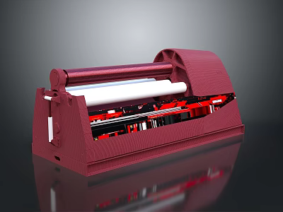 Red Professional Roll Equipment With Mechanical Structure And White Paper 3d model