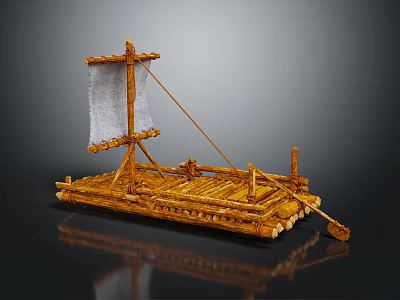 Handcrafted Wooden Boat Model with Traditional Planks Sail and Oar Deck Structure 3d model