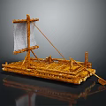 Handcrafted Wooden Boat Model with Traditional Planks Sail and Oar Deck Structure 3d model