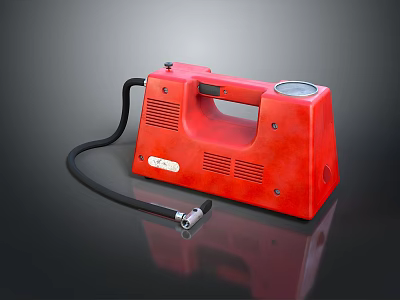 Red Handheld Portable Air Pump With Pressure Gauge And Flexible Hose For Daily Living Use 3d model