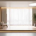 Modern Fabric Curtain Gauze Curtain Solid Color Curtain Metal Leisure Chair Floor Lamp 3d model