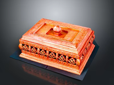 Vintage Copper Square Jewelry Box With Spherical Knob And Intricate Base Patterns 3d model