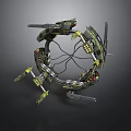 Futuristic Mechanical Circular Structure with Metallic Components Robotic Arms and Cables 3d model