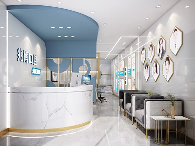 Modern Hospital Outpatient Clinic Interior With Reception Desk And Waiting Seats 3d model