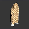 Orange And White Striped Long Sleeve Top With Casual White Trim At Neck And Cuffs
