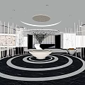 Elegant Modern Front Desk Reception With Circular Floor Design Ceiling Light And Sofa Seating