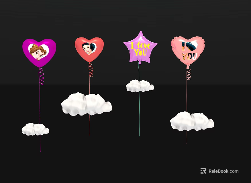 Colorful Inflatable Heart Star Shaped Decorations With Images Text And Cloud Accents 3d model 