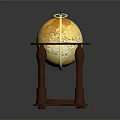 Vintage Globe With Wooden Stand And Decorative Star Pattern Base 3d model