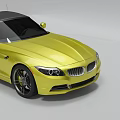 Yellow Convertible Sports Car With Black Top Sleek Front And Black Wheels