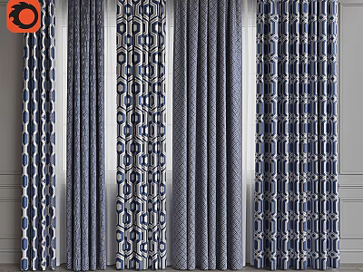 Blue and White Curtains with Various Geometric Patterns for Modern Home Decor 3d model