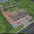 Modern Fire Station Building With Fire Trucks Lush Greenery And Training Ground
