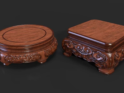 Solid Wood Decorative Shelves With Intricate Carved Patterns Round And Square Shapes 3d model