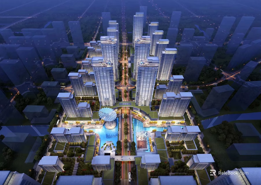 Aerial View Urban Planning With High Rise Buildings Central Square Roads And Green Spaces 3d model 