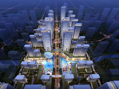 Aerial View Urban Planning With High Rise Buildings Central Square Roads And Green Spaces 3d model