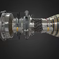 Turbine Engine 3D Model with Internal Structure Metallic Components and Transparent Casing Design 3d model