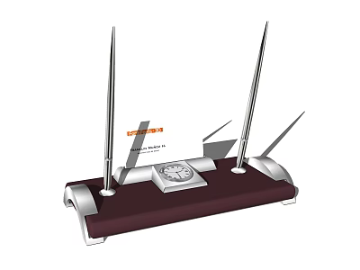 Decorative Ornament Set with Dark Brown Base Silver Metal Rods and Central Clock 3d model