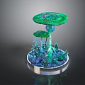 Cartoon Scene Featuring Large And Small Mushrooms With Surrounding Plants On Circular Base