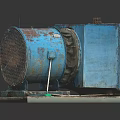 Old Blue Rusty Industrial Machine With Metal Grille And Concrete Base 3d model