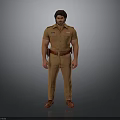 Man Standing in Brown Uniform with Short Sleeved Shirt Leather Belt and Pants