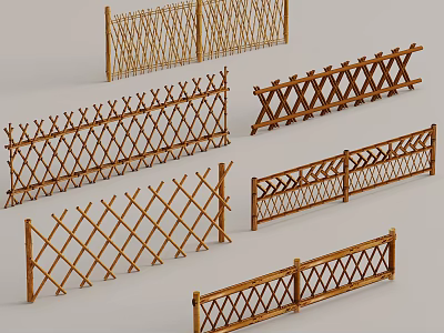 Wooden Railings With Various Woven And Cross Design Patterns Styles 3d model