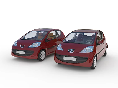 Two Red Compact Cars Parked Side by Side Front View Stylish Design 3d model